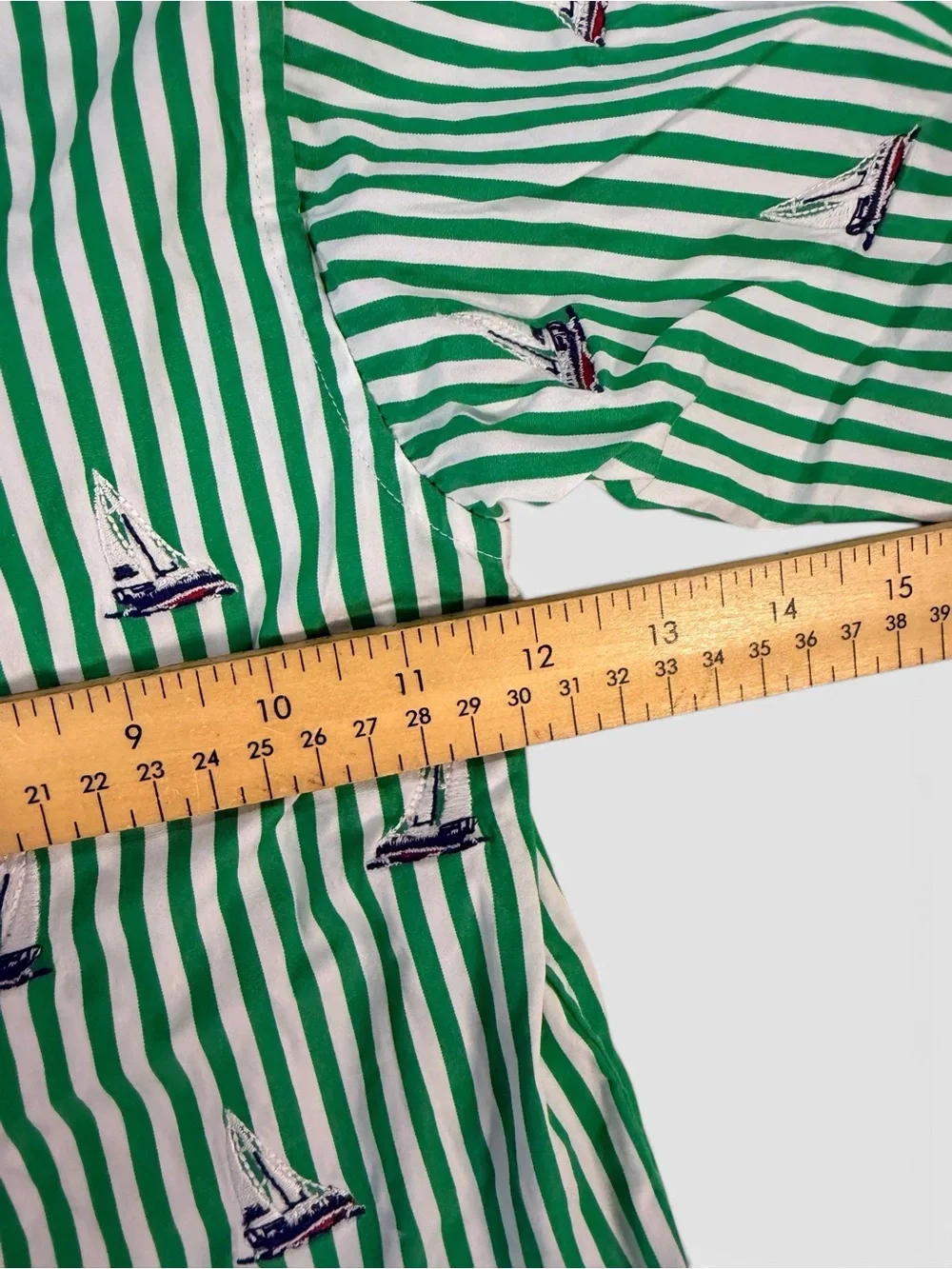 Ralph Lauren Boys 24M Green White Striped Sailboat Button Down Shirt